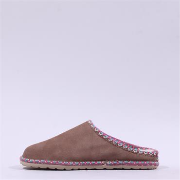 Nordikas Women Low Aztec Trim Slipper - Taupe Suede